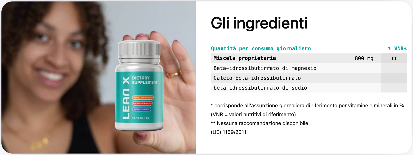 Ingredienti di Lean X